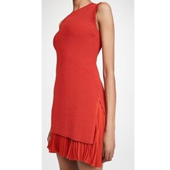 Theory Pleated Sleeveless Combo Dress in Ribbed Knit Tangerine Orange Large - Picture 1 of 5